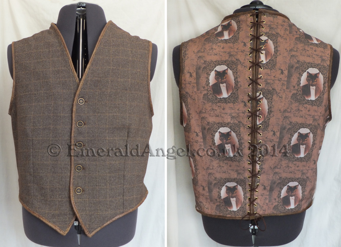 custom tweed and leather waistcoat, chap, steampunk