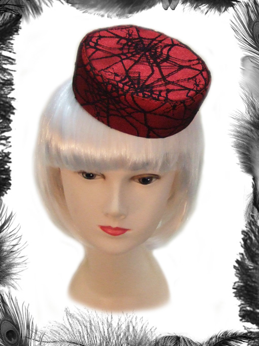 spider web lace pill box hat, gothic, psychobilly, burlesque