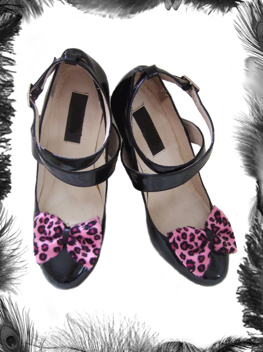 leopard print bow shoe clips, rockabilly accessory