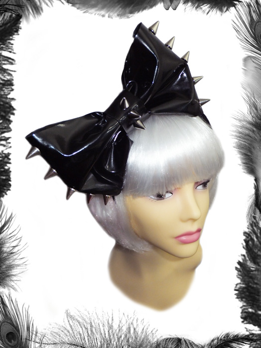 pvc and spikes big hair bow, gothic