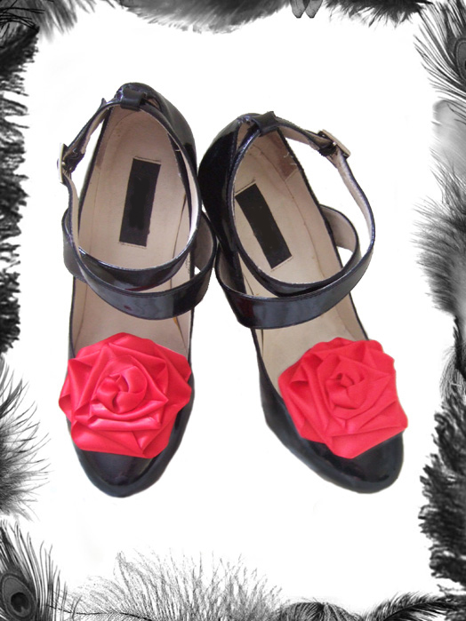 large satin rose shoe clips, burlesque, wedding accessory