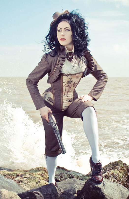tweed leather and skeleton steampunk corset