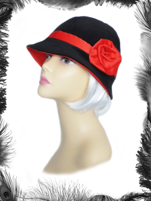 1920s style velvet satin rose cloche hat