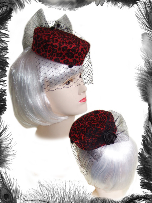 leopard print pill box hat, rockabilly