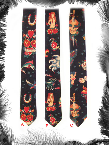 Tattoo Print Tie, Rockabilly, Psychobilly Style.