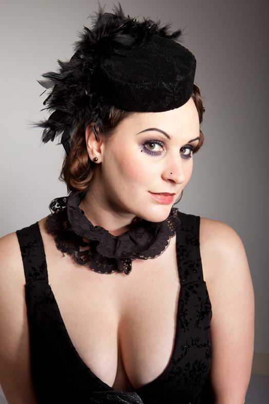 Lace Feather Pill Box Hat, Vintage, Retro, Burlesque style