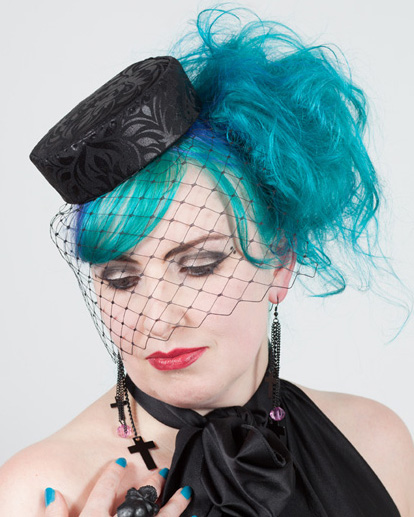 brocade pill box hat, gothic