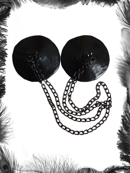 chain and rhinestone pvc look burlesque pasties tassels