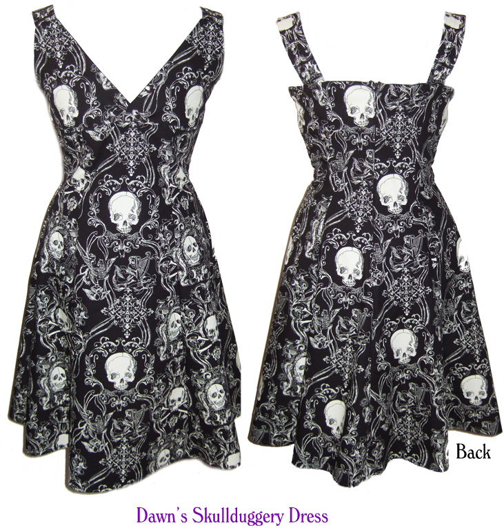 unique skullduggery dress, gothic, rockabilly