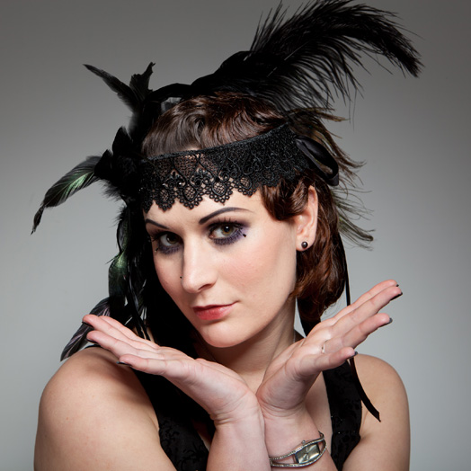 gothic flapper burlesque feathers, lace, swarovski headdress