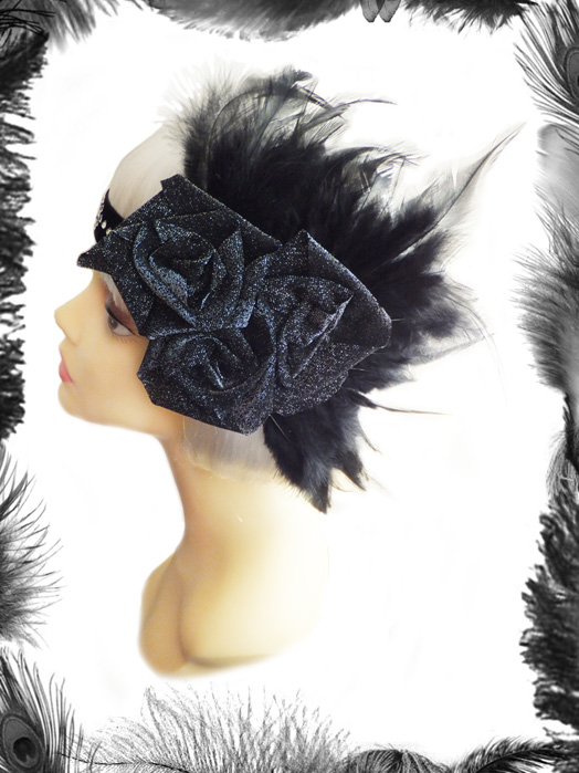Swarovski, Roses and Feather Flapper 1920s headband