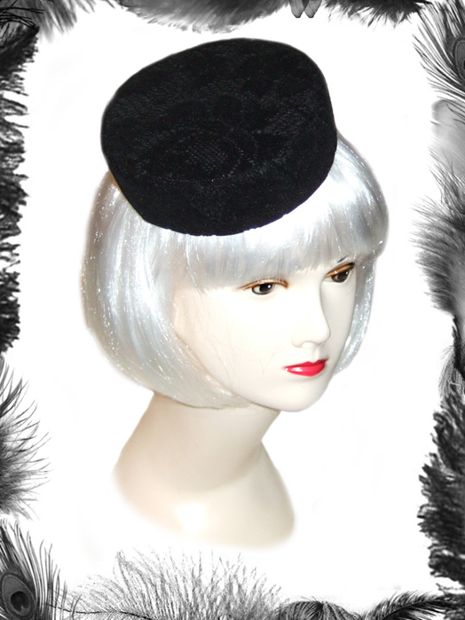 Vintage Style Lace Pill Box Hat, Burlesque Hat