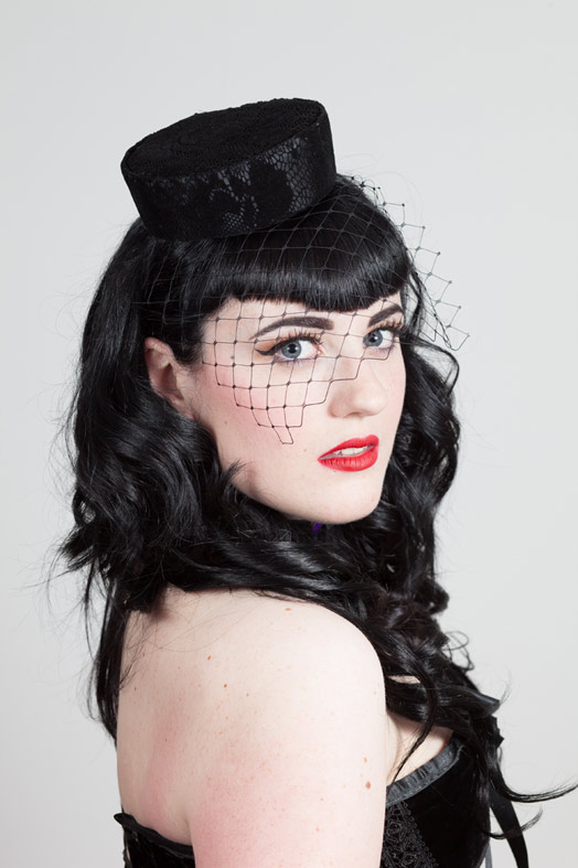 Vintage Style Lace Pill Box Hat, Burlesque Hat