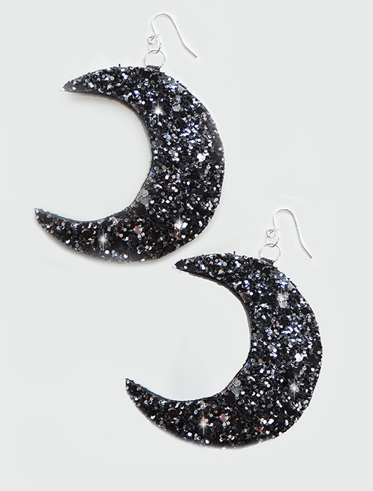 large glitter creseent moon earrings