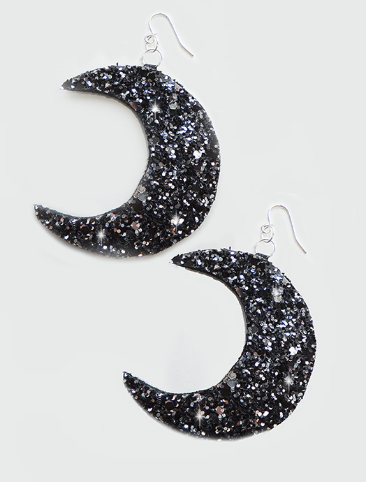 glitter moon earrings