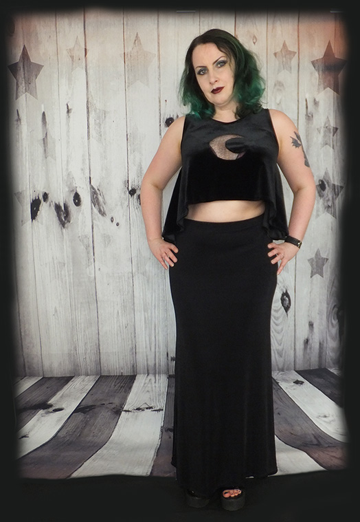 velvet moon crop top, gothic top