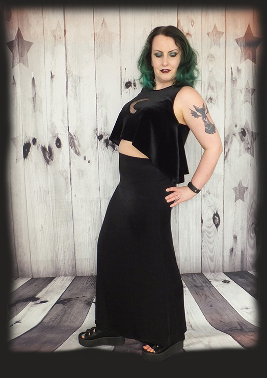 velvet moon crop top, gothic top