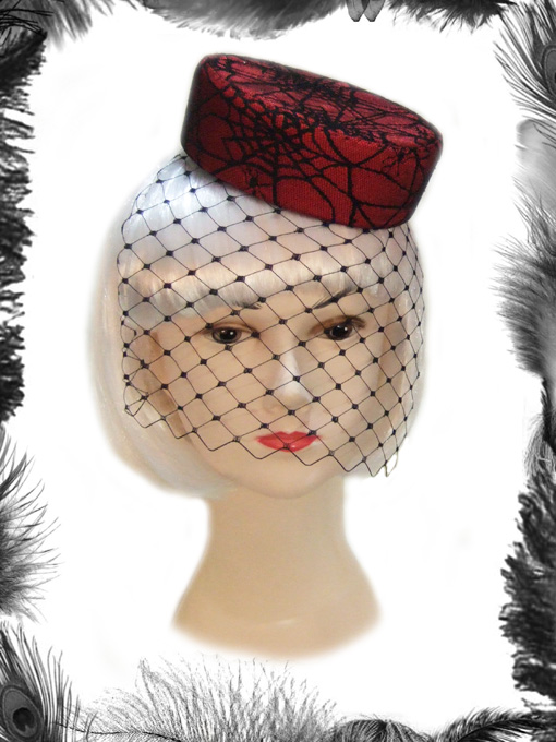 spider web lace pill box hat, gothic, psychobilly, burlesque