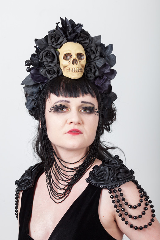 gothic skull, roses and beads headdress