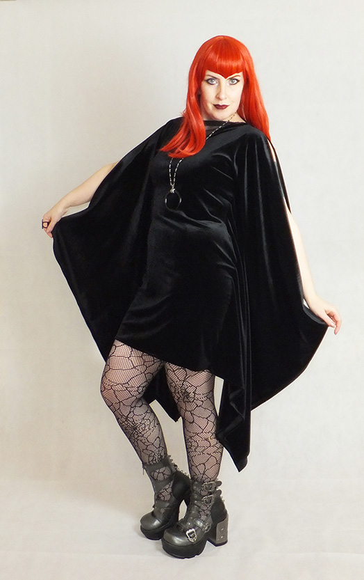 velvet witch goth cape mini dress
