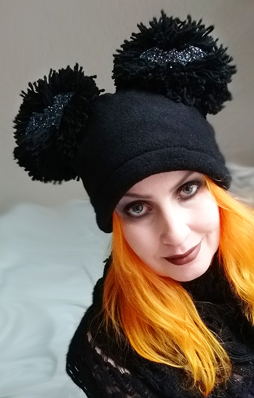 gothic winter bats and pom pom hat