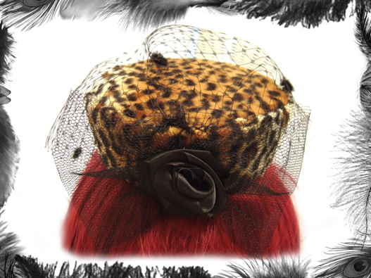 leopard print pill box hat, rockabilly, dita