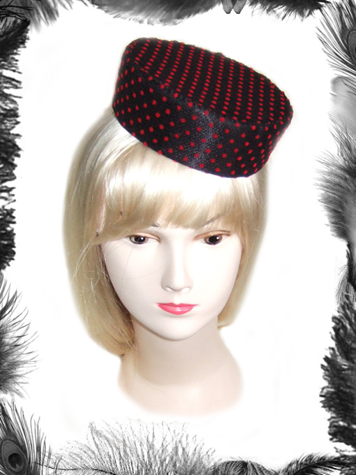 red polka dot pill box hat, rockabilly, retro, 1950's