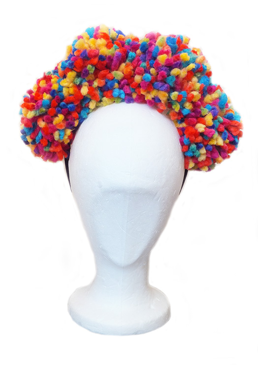 rainbow pom pom headband, pride, festival.