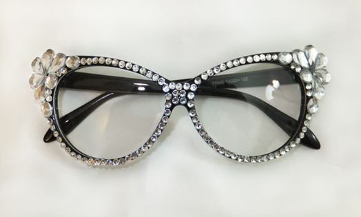 crystal rhinestone glasses, vintage, rockabilly