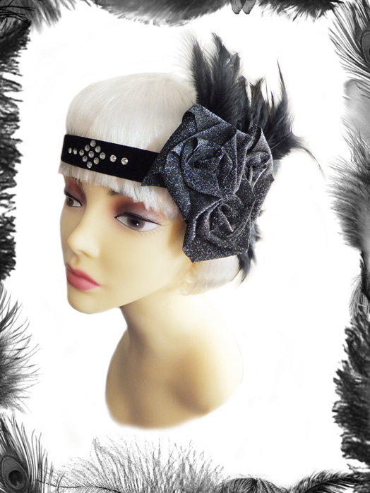 swarovski roses and feathers 1920s flapper headband