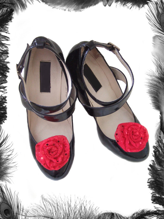 sequin roses shoe clips, burlesque, wedding accessories