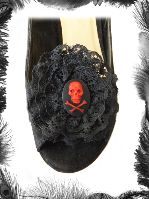 gothic lolita skull and lace shoe clips