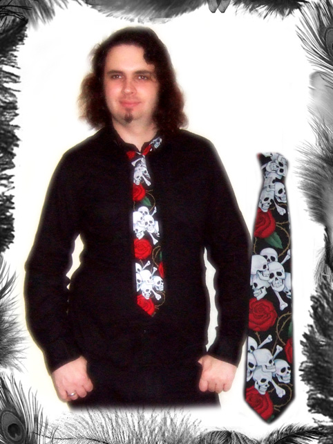 skulls and roses tie, rockabilly