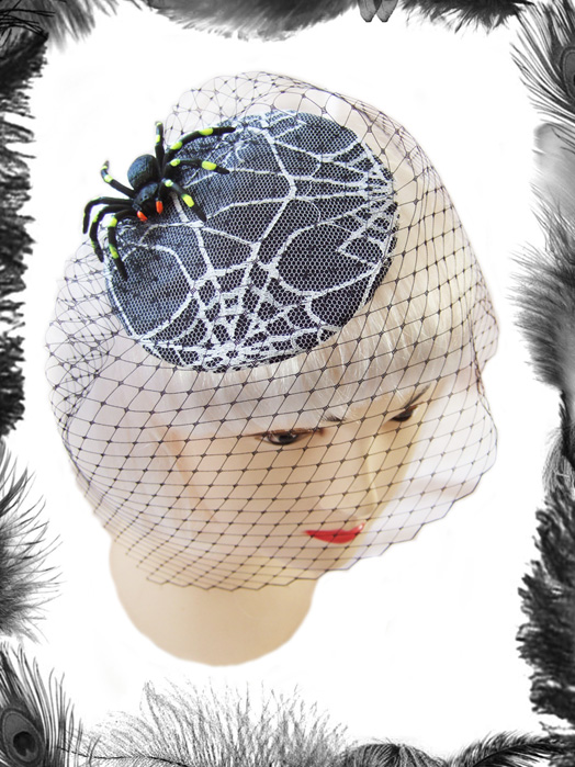 spider on spider web lace cocktail hat, gothic, psychobilly accessory