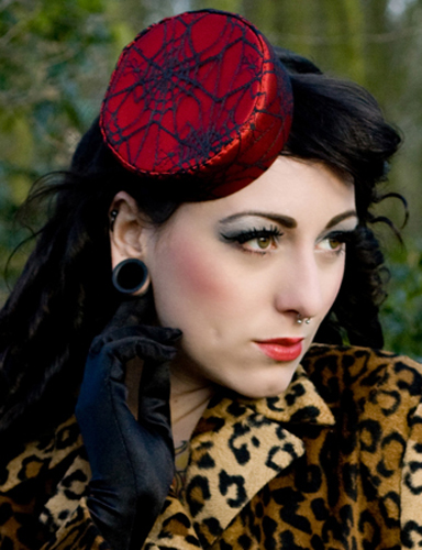 spider web lace pill box hat, gothic, psychobilly