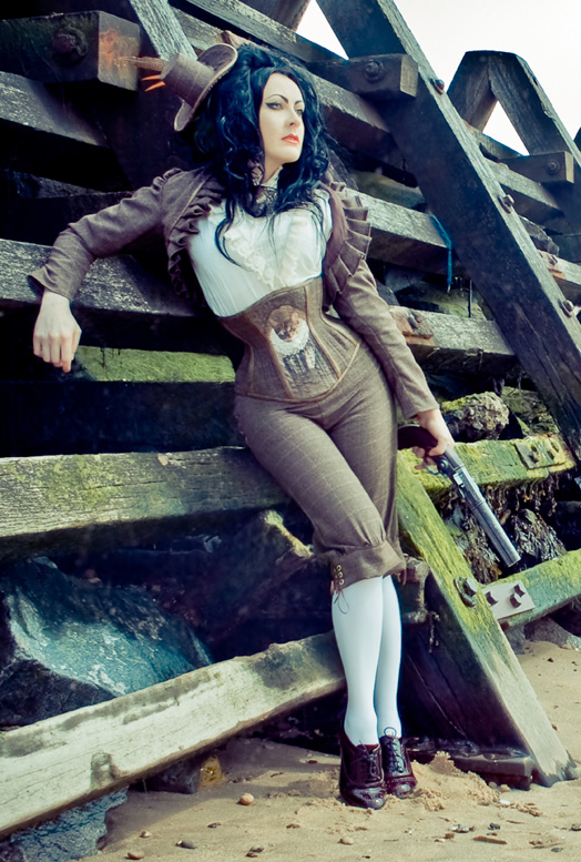 Steampunk Tweed Pirate Cat underbust Corset