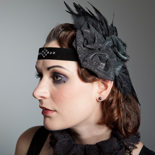 Swarovski, Roses and Feather Flapper 1920s headband