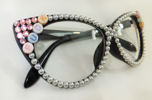 pearls n crystals swear glasses, vintage, rockabilly 