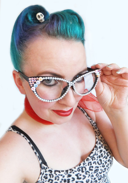 pearls n crystals swear glasses, vintage, rockabilly 