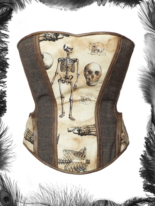 tweed leather and skeleton steampunk corset