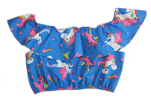 rainbow unicorn ruffle crop top, pride, festival