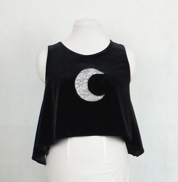 velvet moon crop top, gothic top