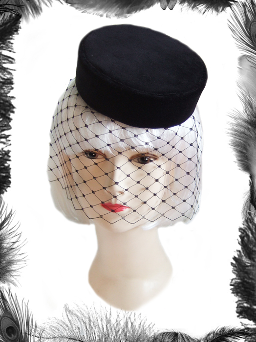 Velvet Pill Box Hat, Vintage Inspired Velvet Pill Box Hat, Vintage Inspired
