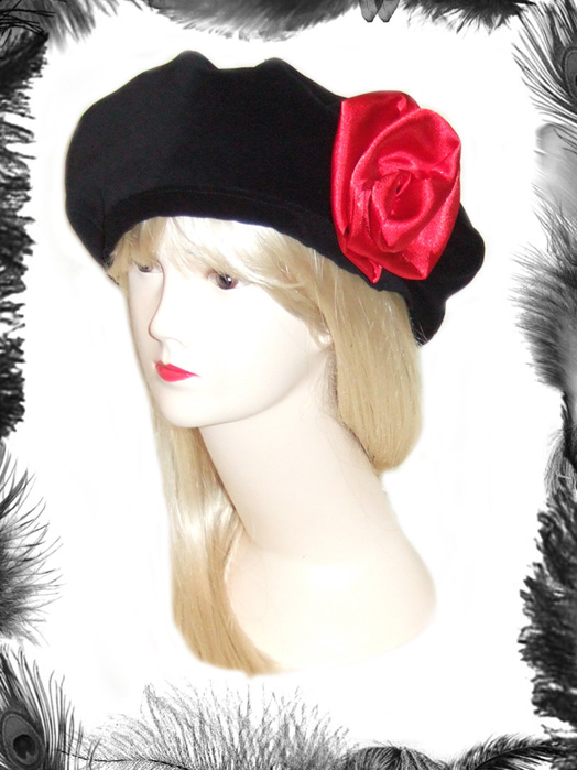 Velvet & Satin Rose Beret, Burlesque, Rockabilly