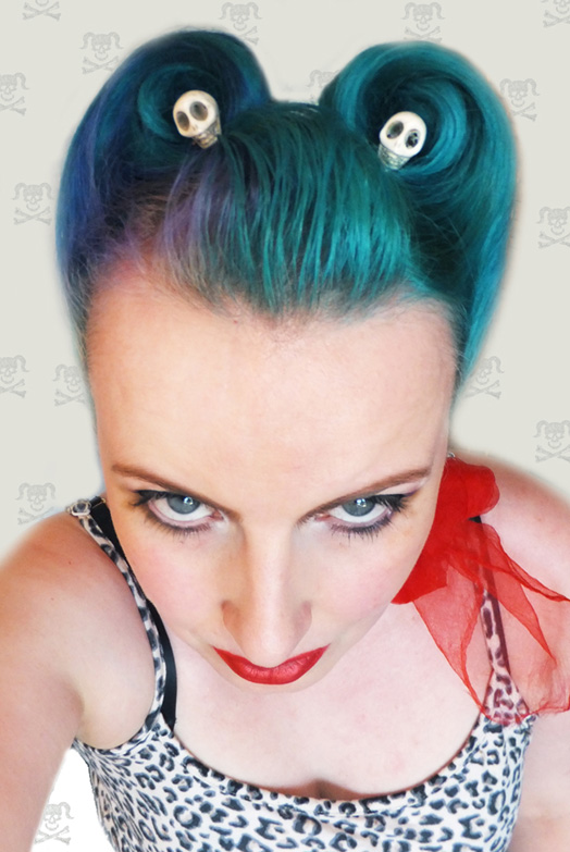 skulls victory rolls hair clips, psychobilly