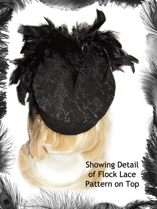 Lace Feather Pill Box Hat, Vintage, Retro, Burlesque style