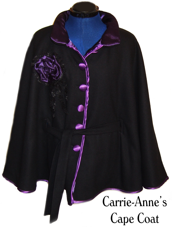 custom wool, fleece and satin cape coat